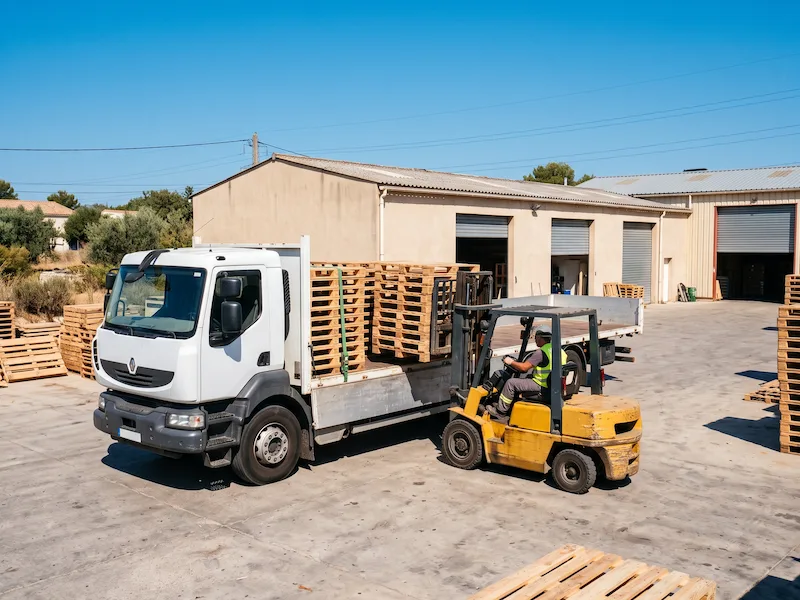 Chargement d’un lot de palettes racheté chez un client des Bouches-du-Rhône