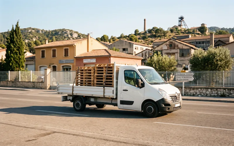 Zone industrielle d’Avon à Gardanne avec palettes stockées