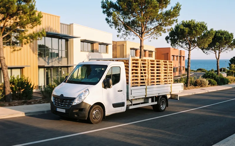 Parc d’activités Athélia à La Ciotat, stock de palettes en extérieur
